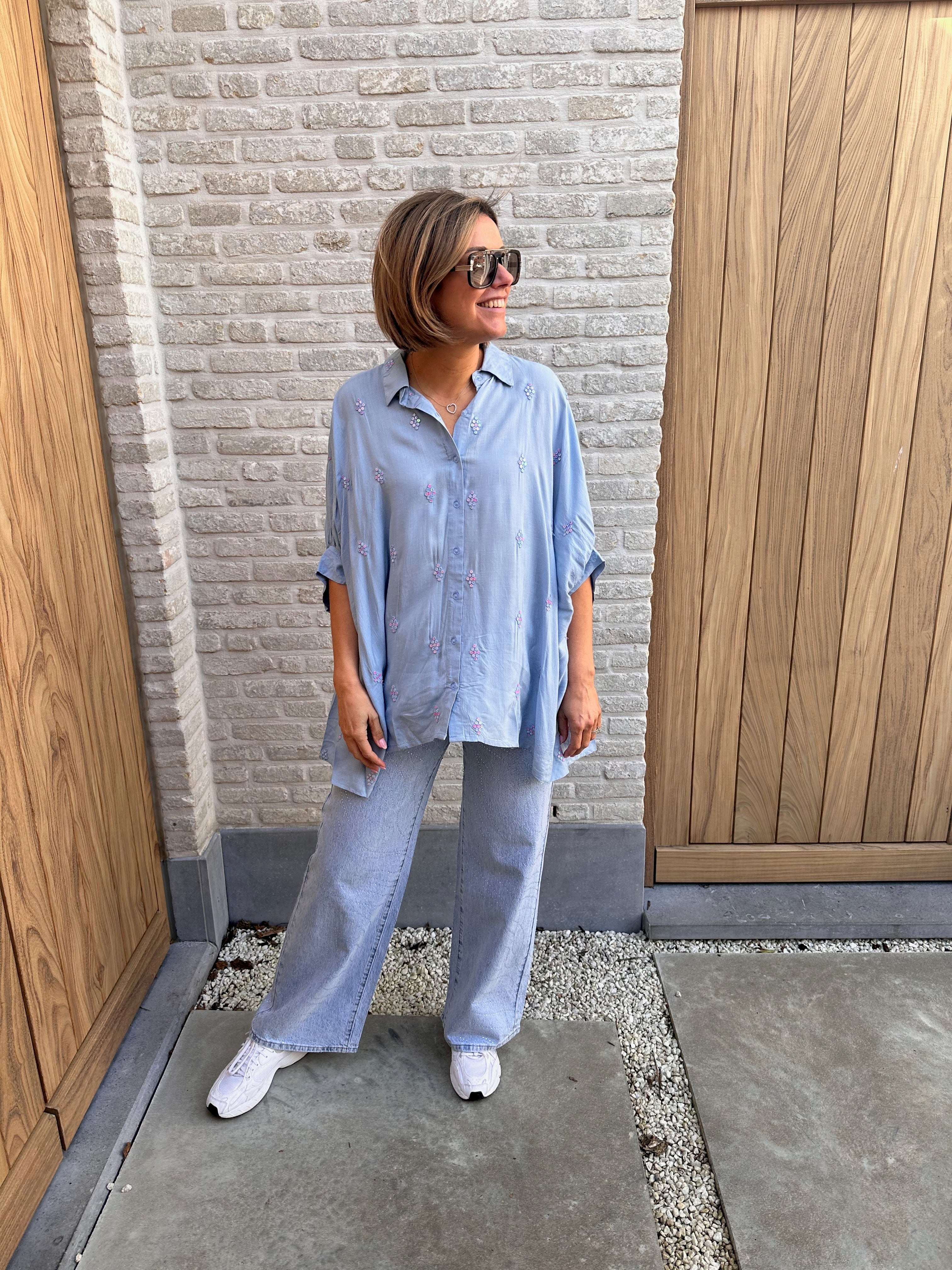 Hemd Liv Strass OVERSIZED blauw