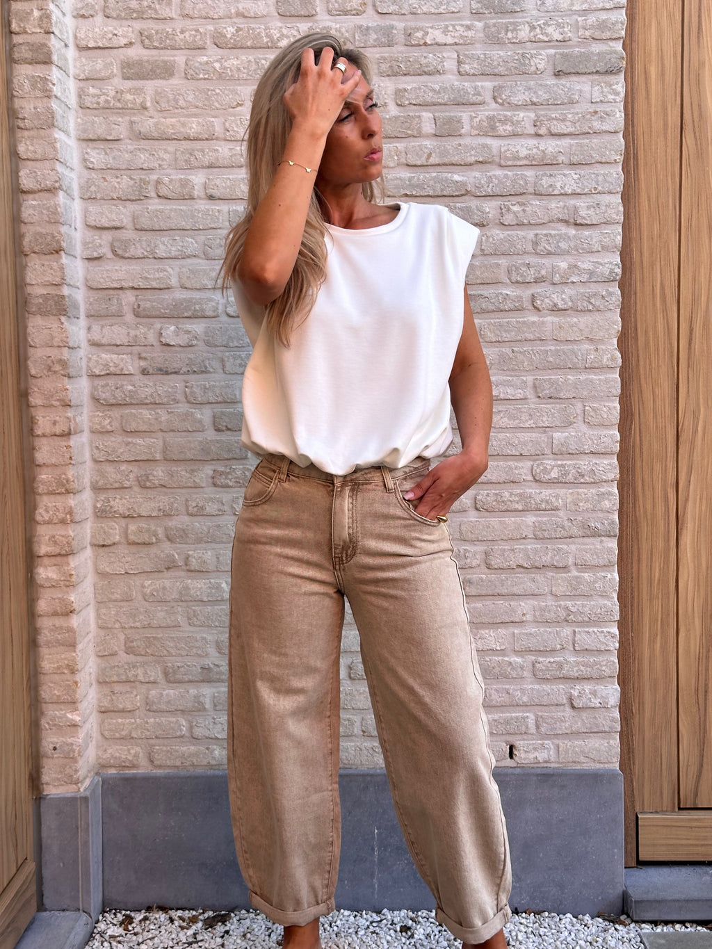 Broek Vicky Jeans Balloon Beige