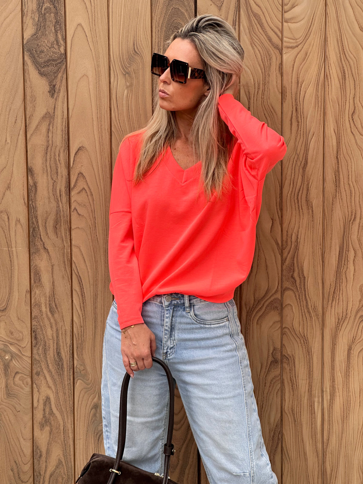 Sweater Pippa V-hals Fluo Pastèque