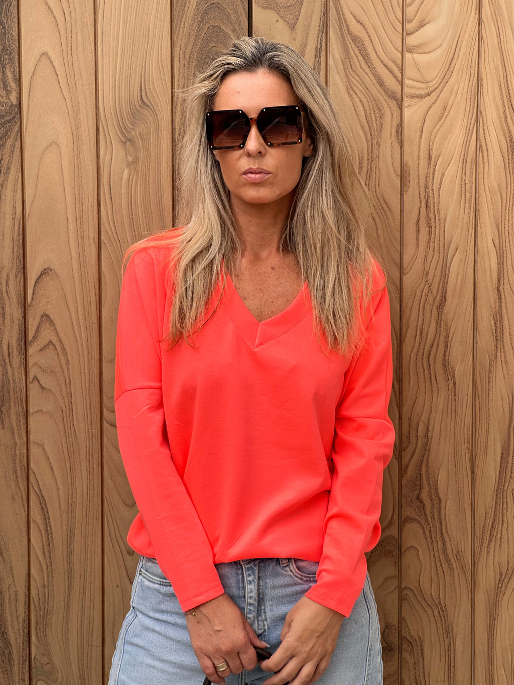 Sweater Pippa V-hals Fluo Pastèque