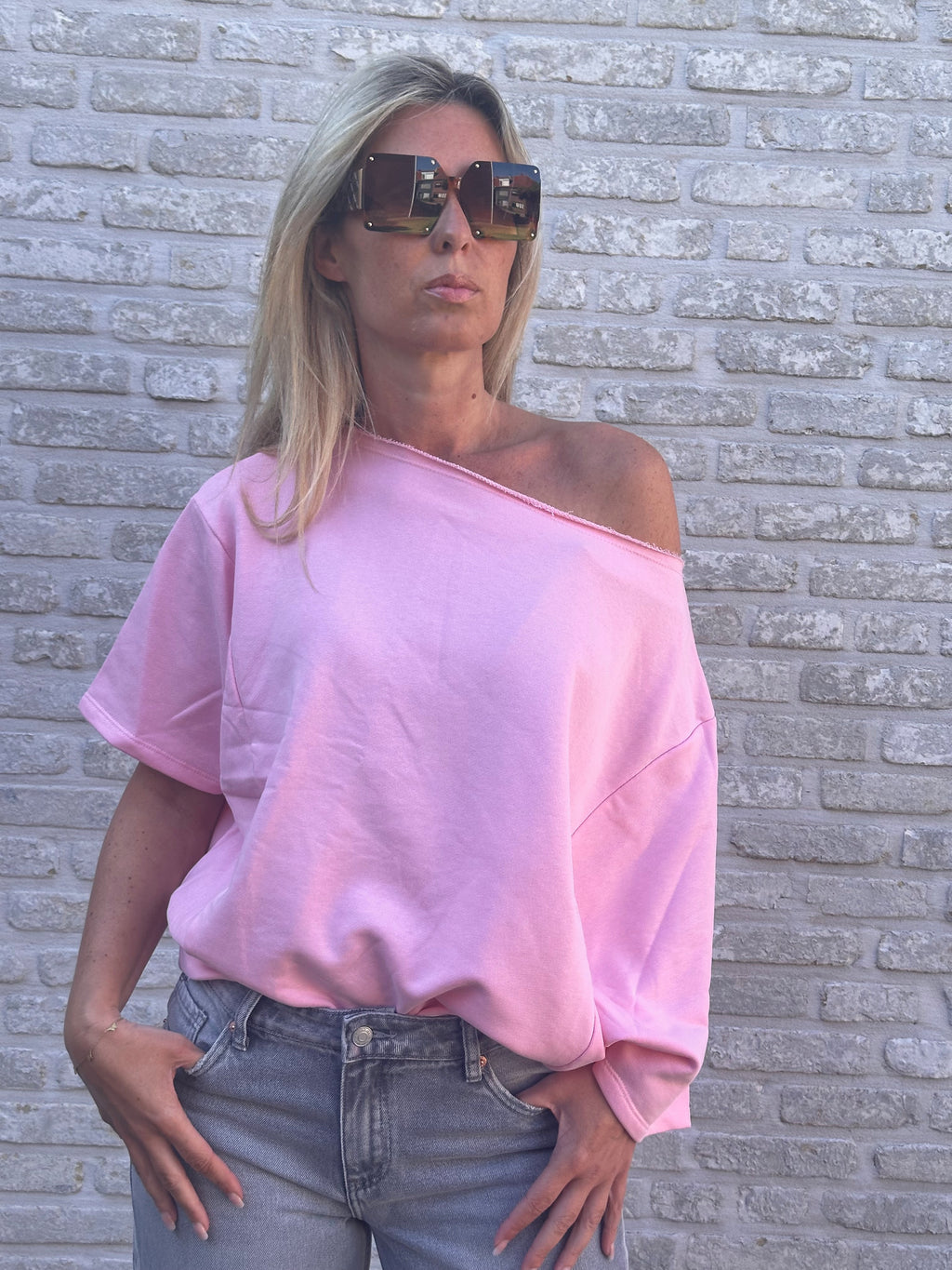 Sweater Offshoulder Oversized Yana Pink
