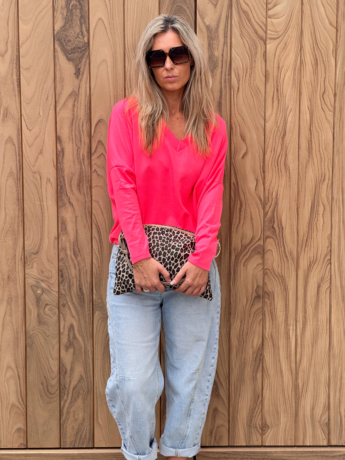 Sweater Pippa V-hals Fluo Roze
