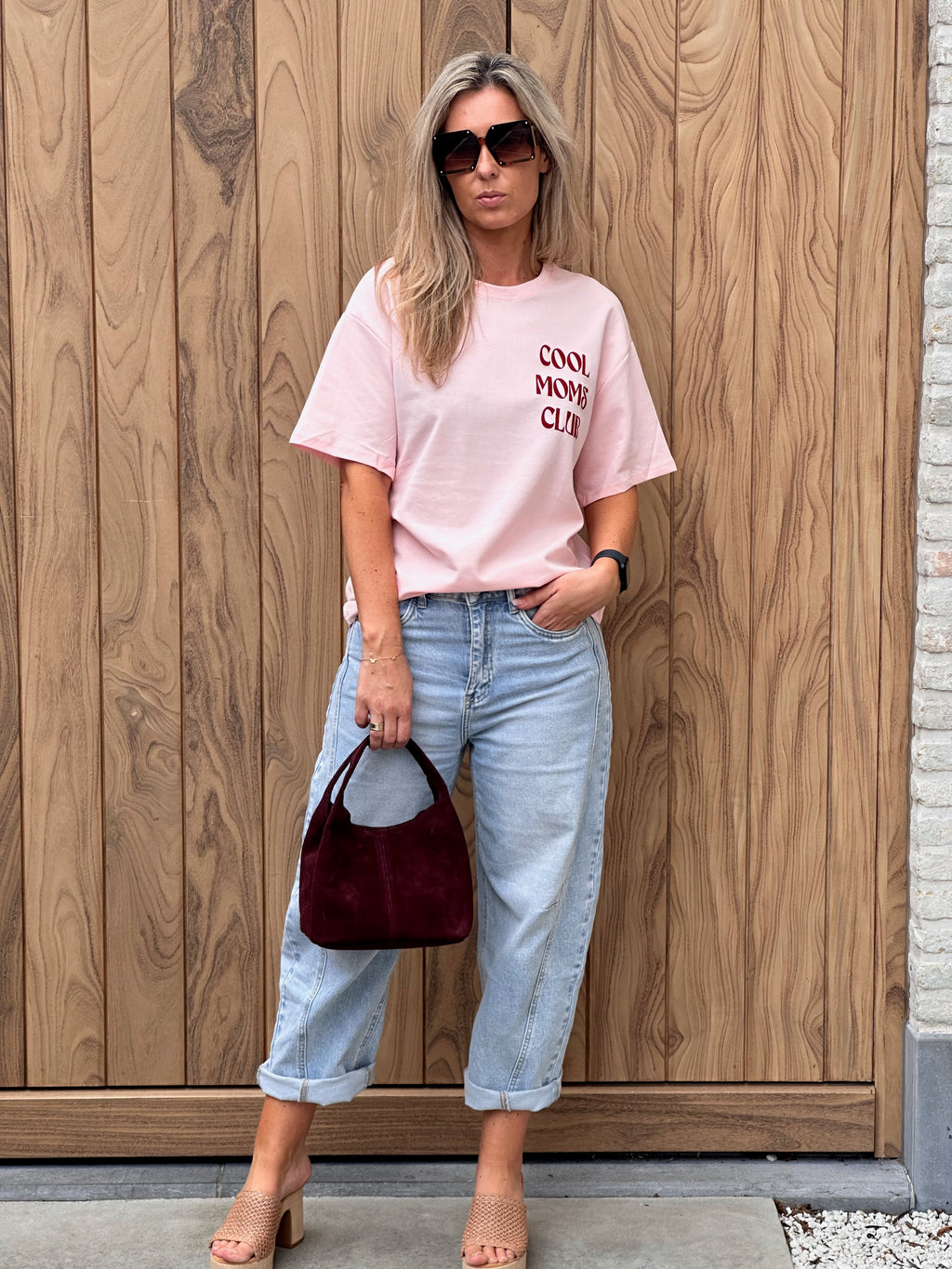 T-shirt Cool Moms Club Roze