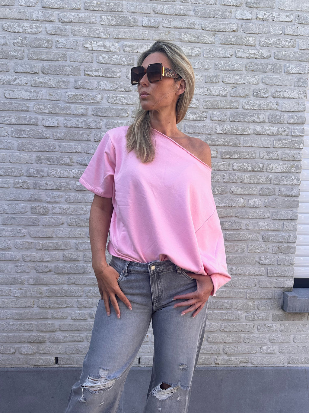 Sweater Offshoulder Oversized Yana Pink