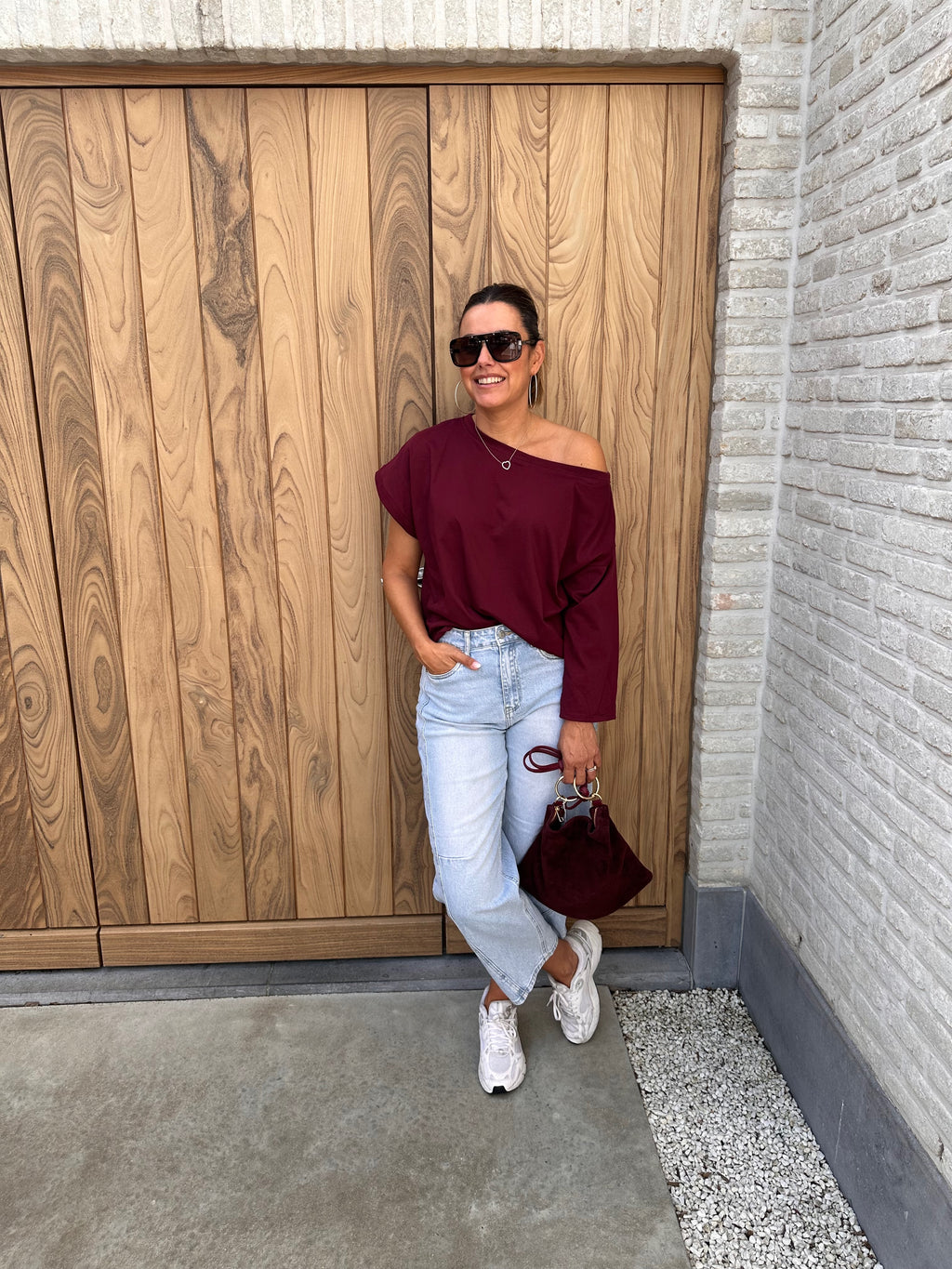 T-Shirt Ann Offshoulder Oversized Bordeaux