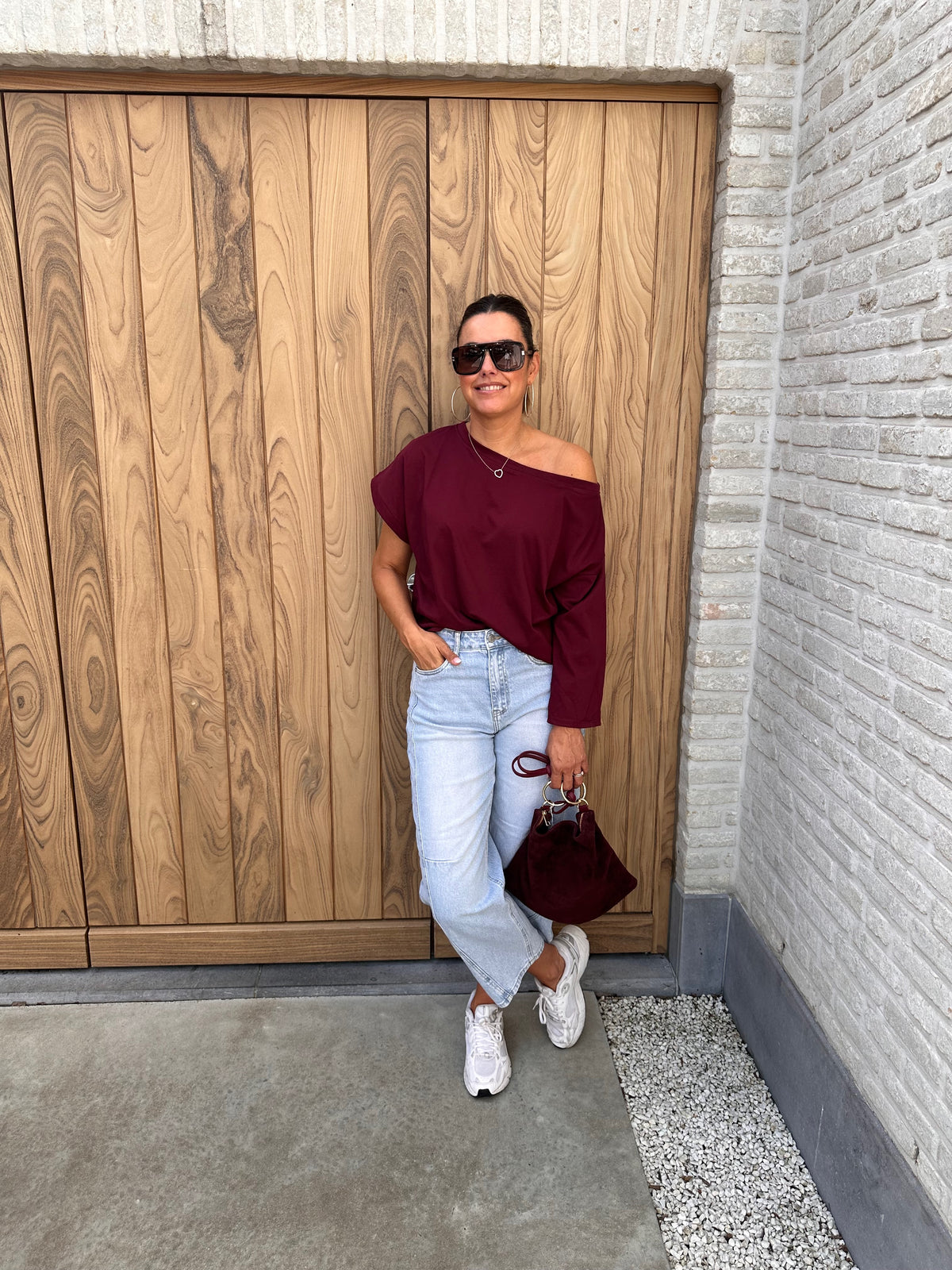 T-Shirt Ann Offshoulder Oversized Bordeaux