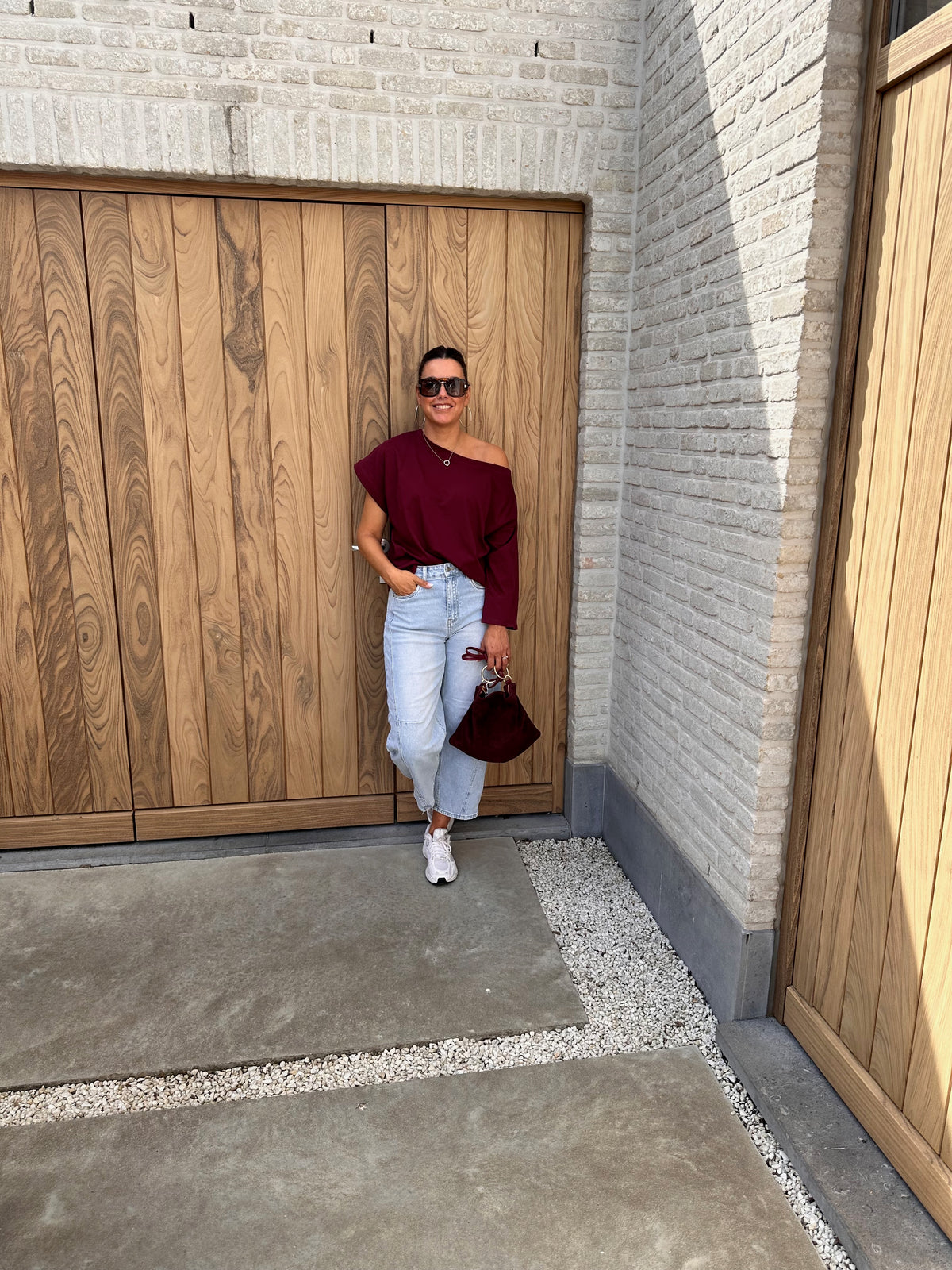 T-Shirt Ann Offshoulder Oversized Bordeaux