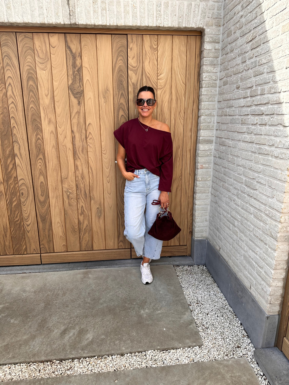 T-Shirt Ann Offshoulder Oversized Bordeaux