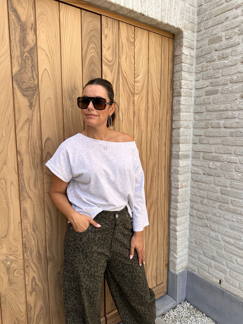 T-Shirt Ann Grijs Oversized Offshoulder