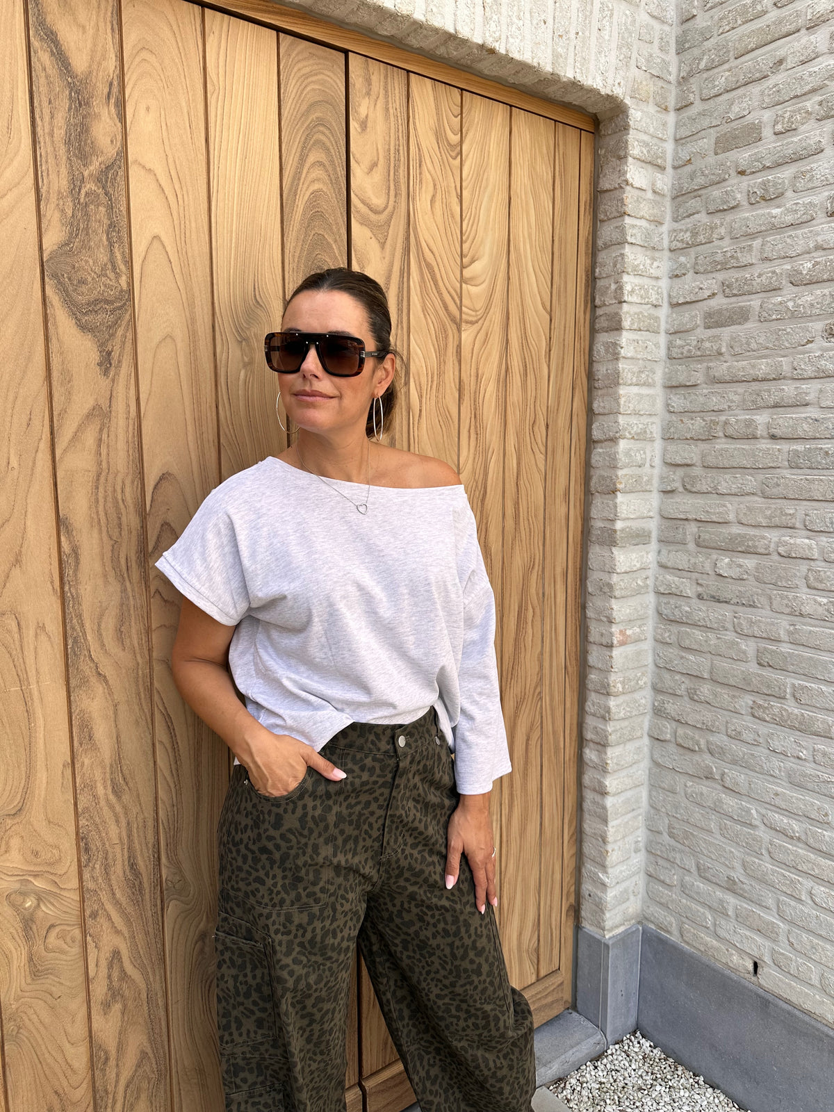 T-Shirt Ann Grijs Oversized Offshoulder