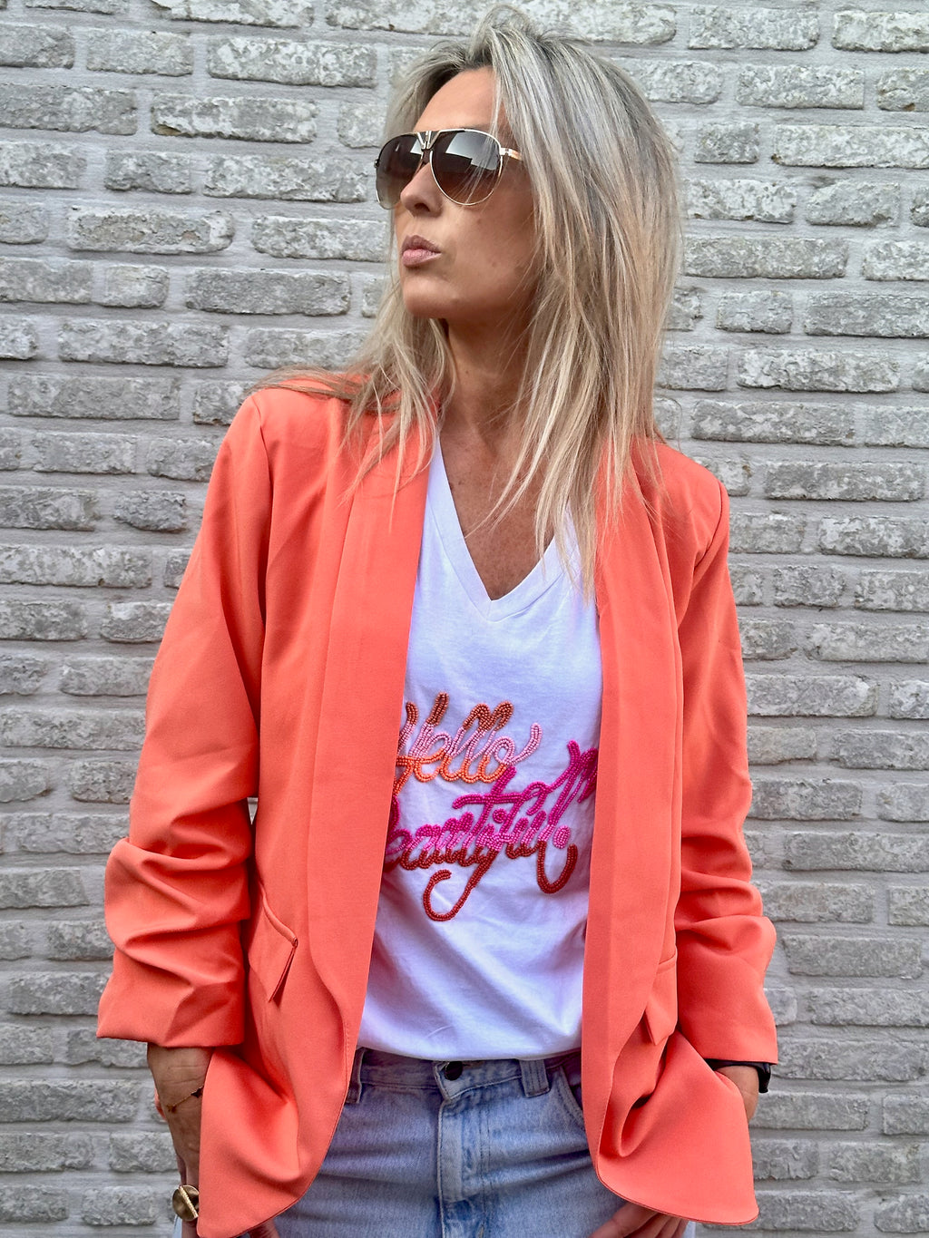 T-shirt Hello Beauty met Strass