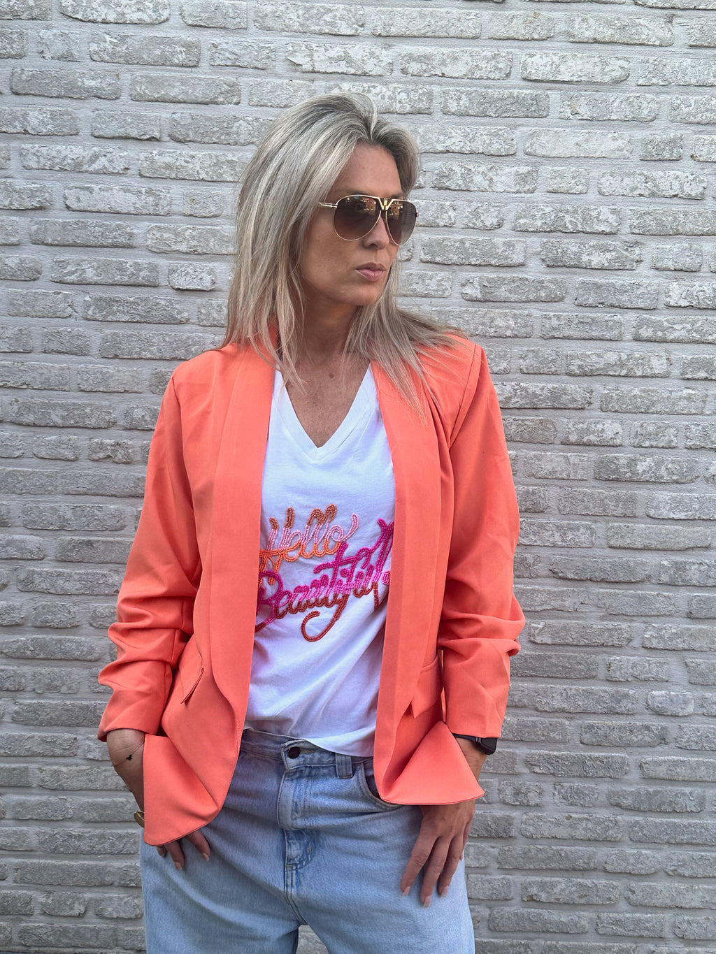 T-shirt Hello Beauty met Strass