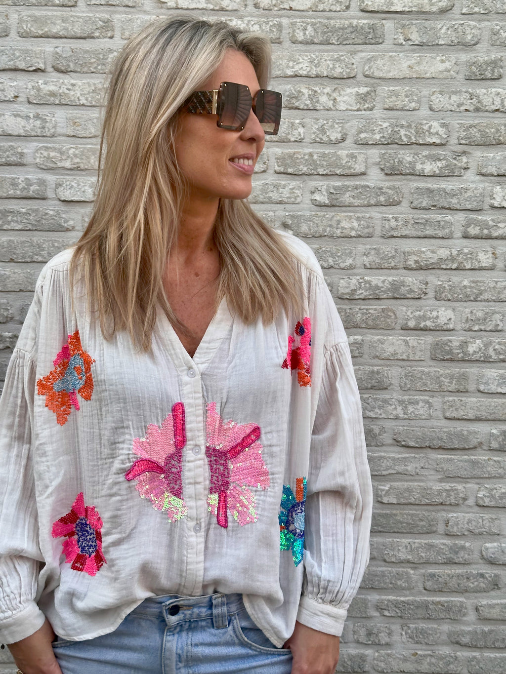 Hemd Jill tetra floral strass