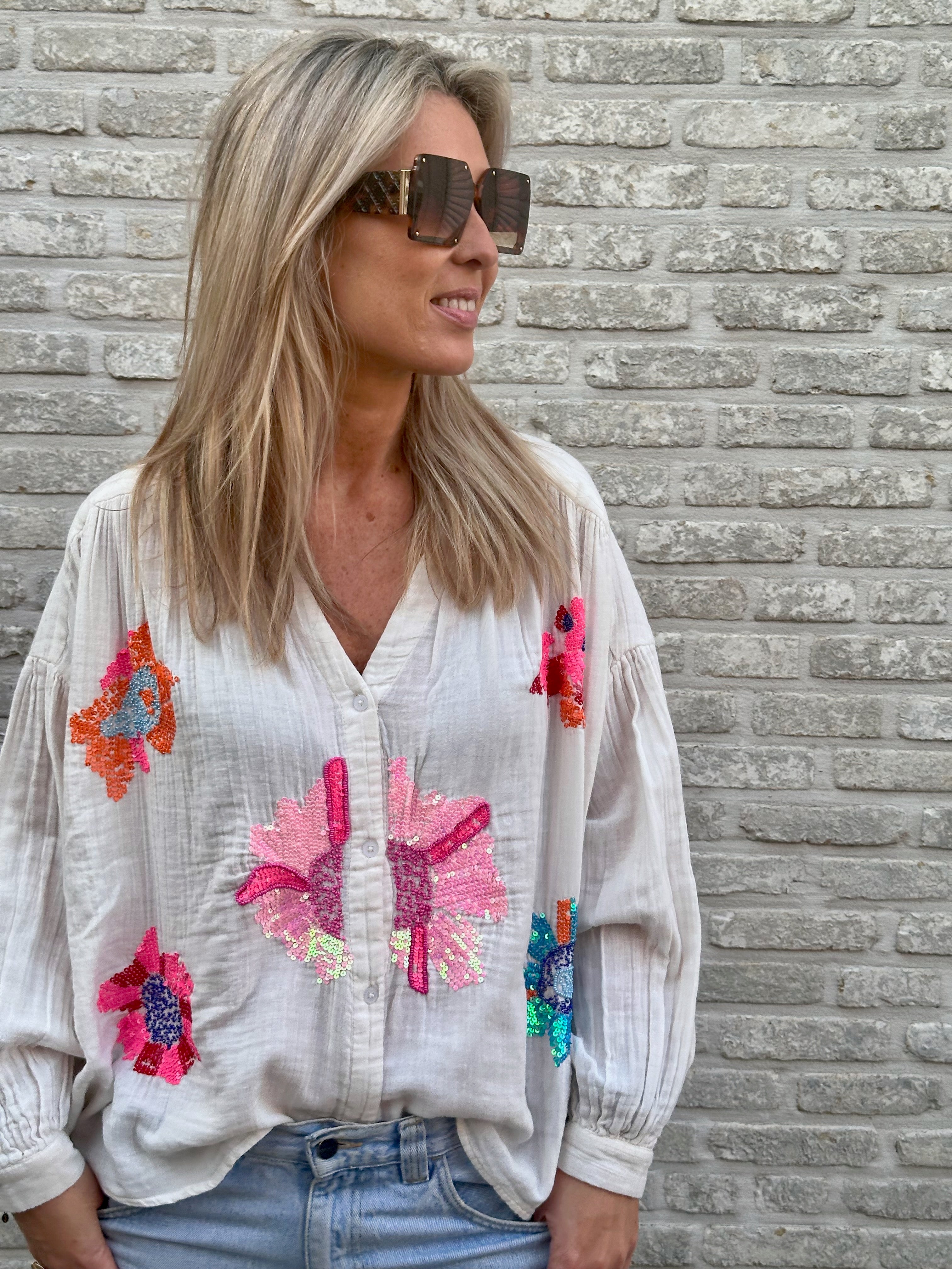 Hemd Jill tetra floral strass