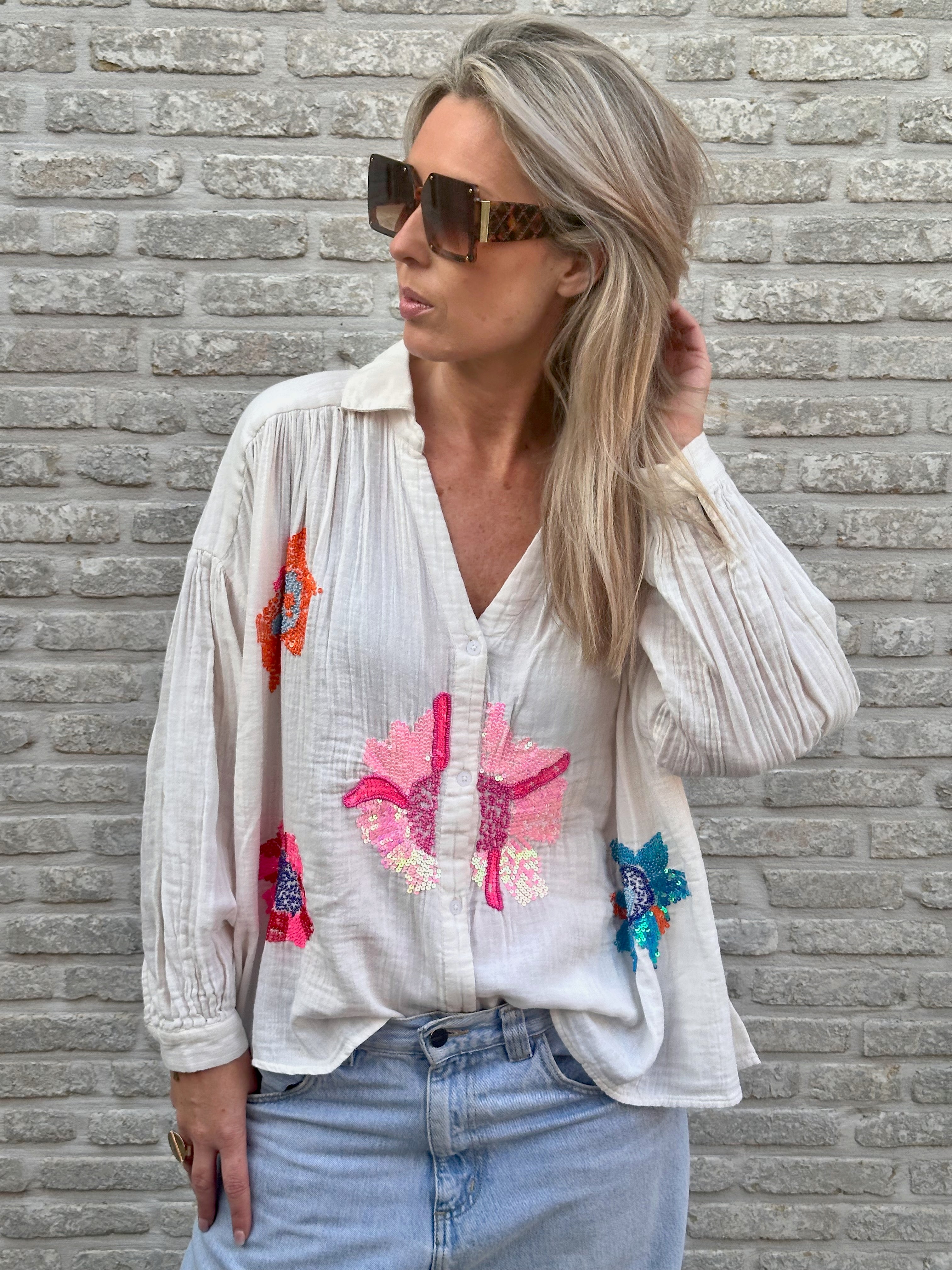 Hemd Jill tetra floral strass