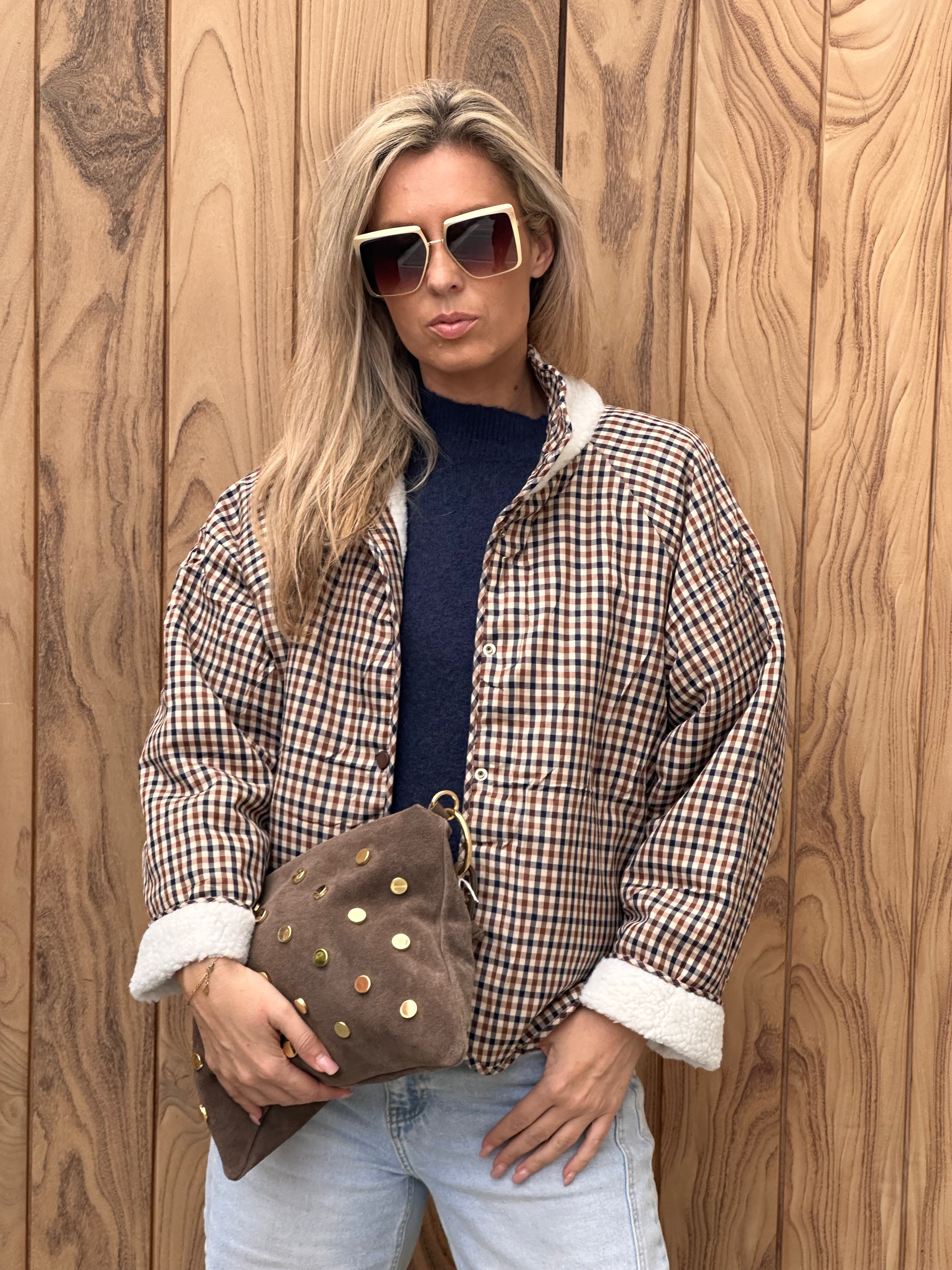 Handtas Laetitia Taupe Studs Gold