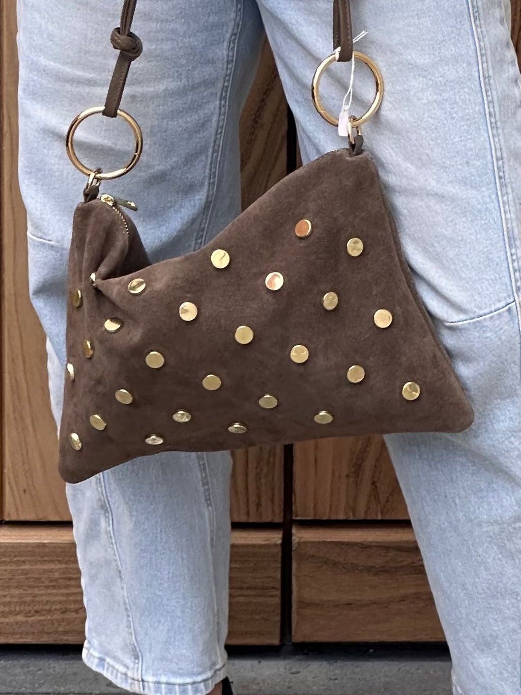 Handtas Laetitia Taupe Studs Gold