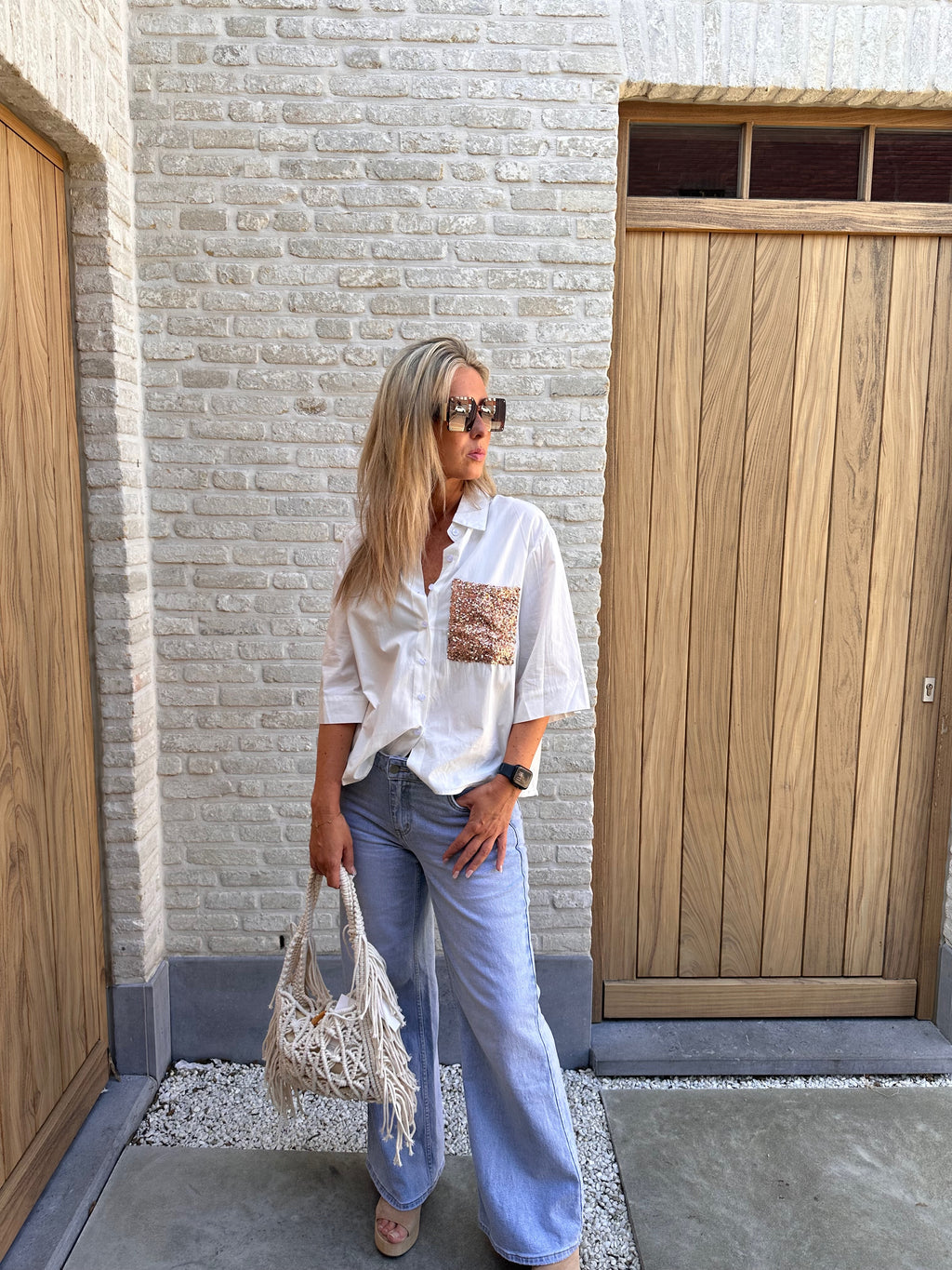 Hemd AX Strass Gold Oversized