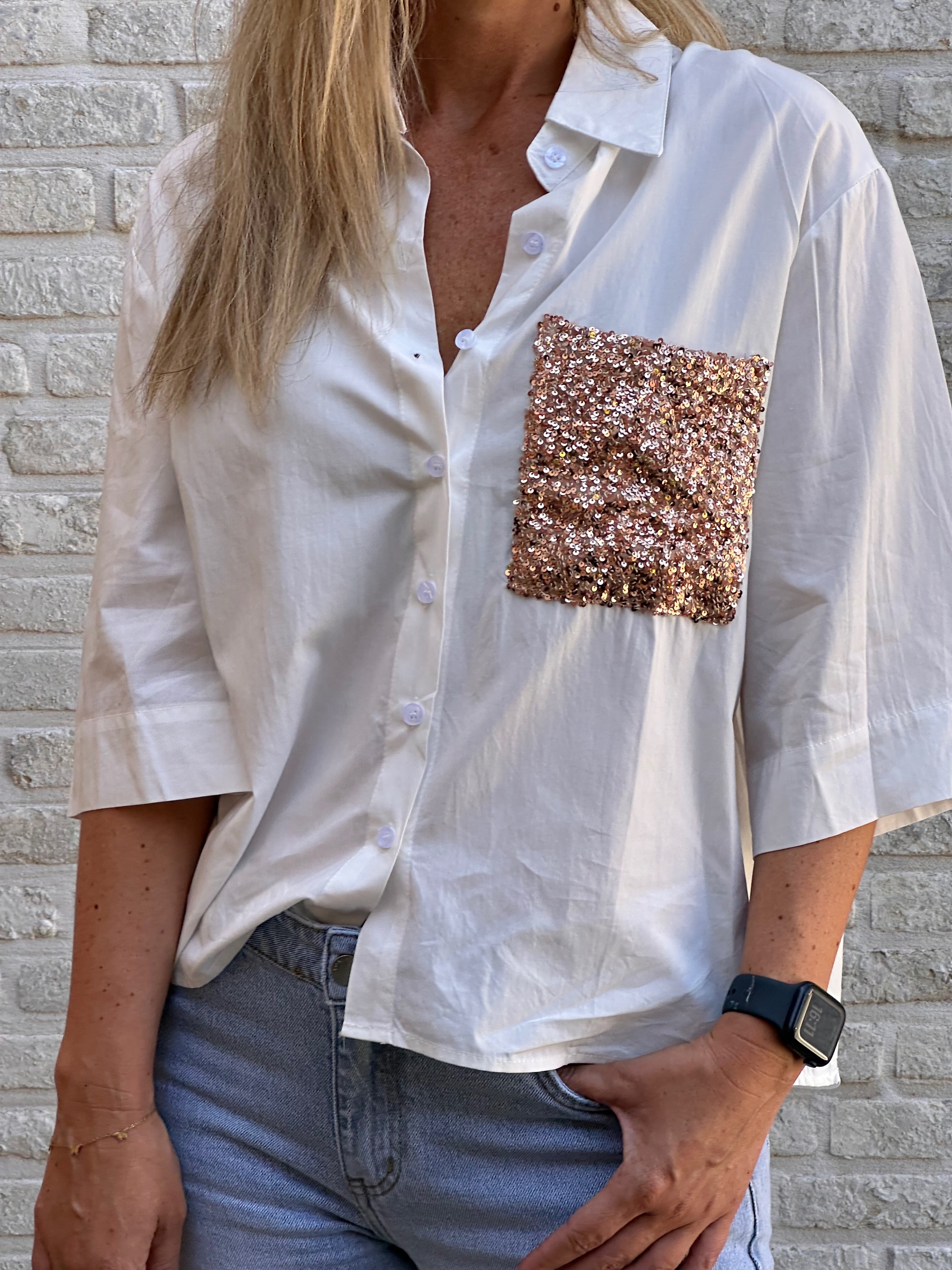 Hemd AX Strass Gold Oversized