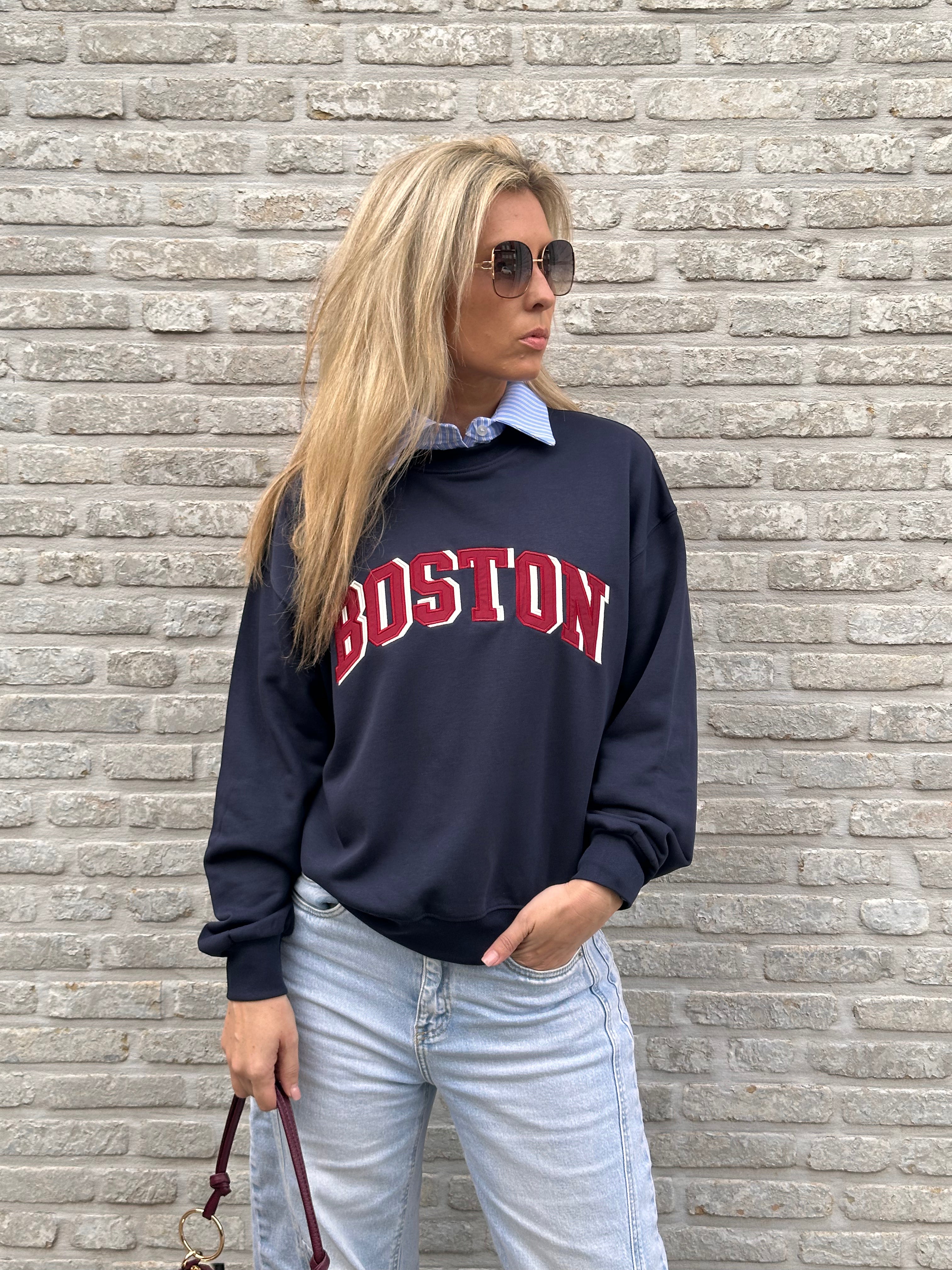 Sweater Boston Marine/Bordeaux