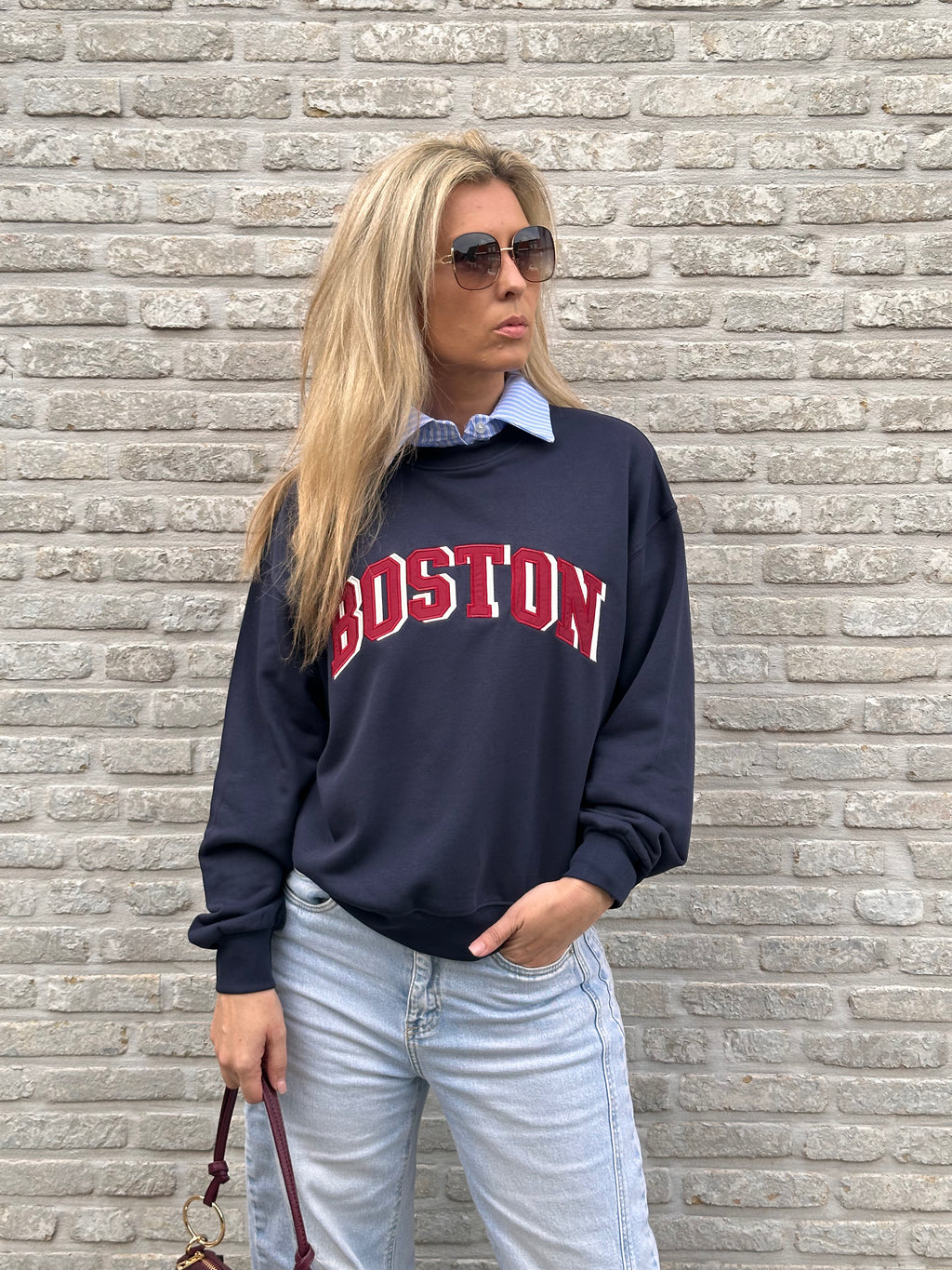 Sweater Boston Marine/Bordeaux