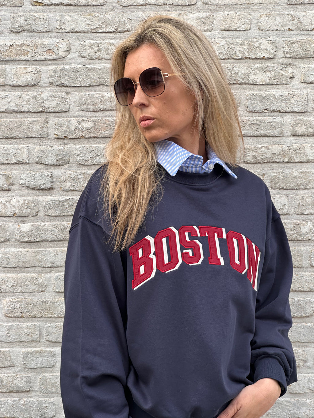 Sweater Boston Marine/Bordeaux