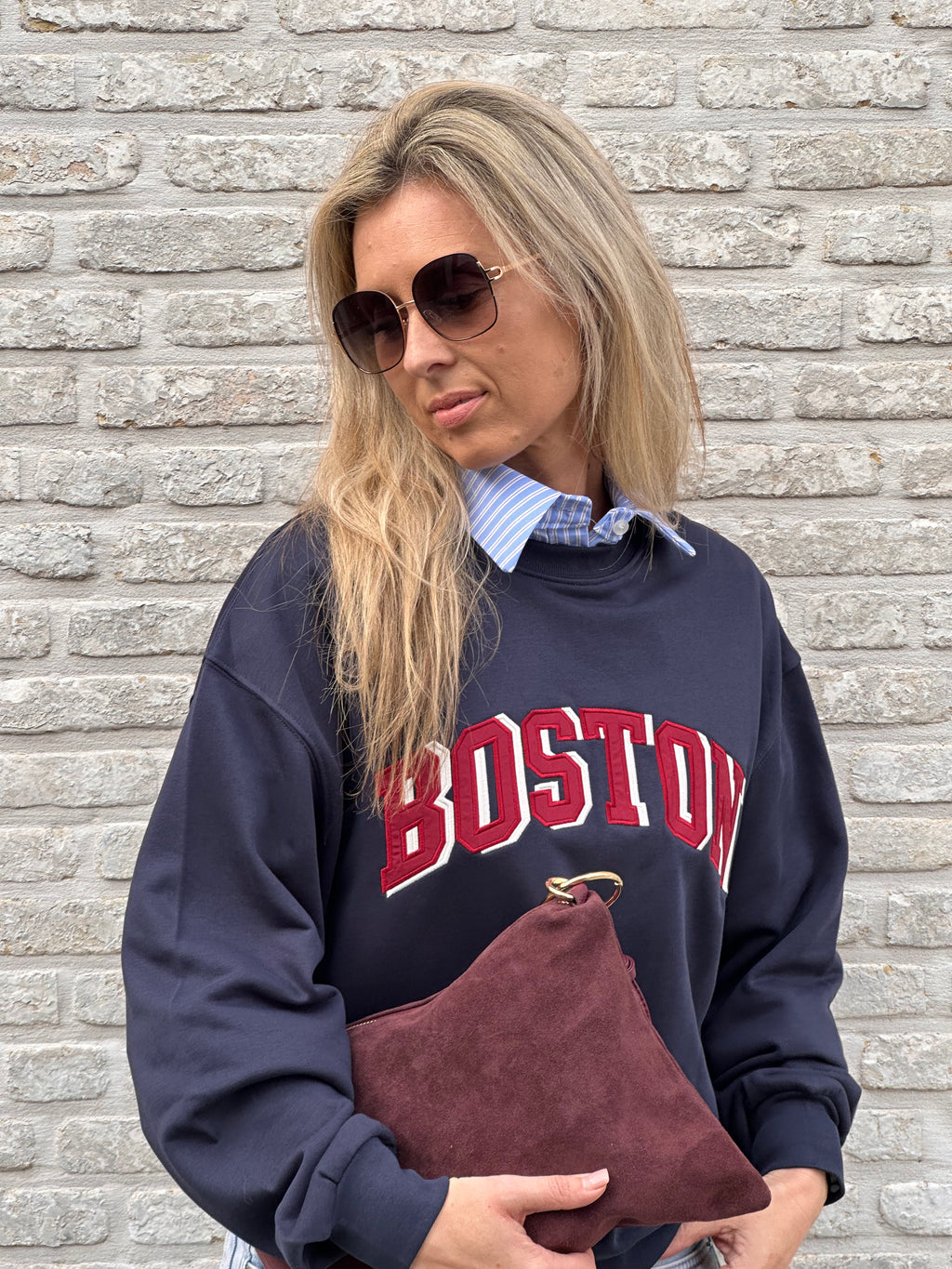 Sweater Boston Marine/Bordeaux