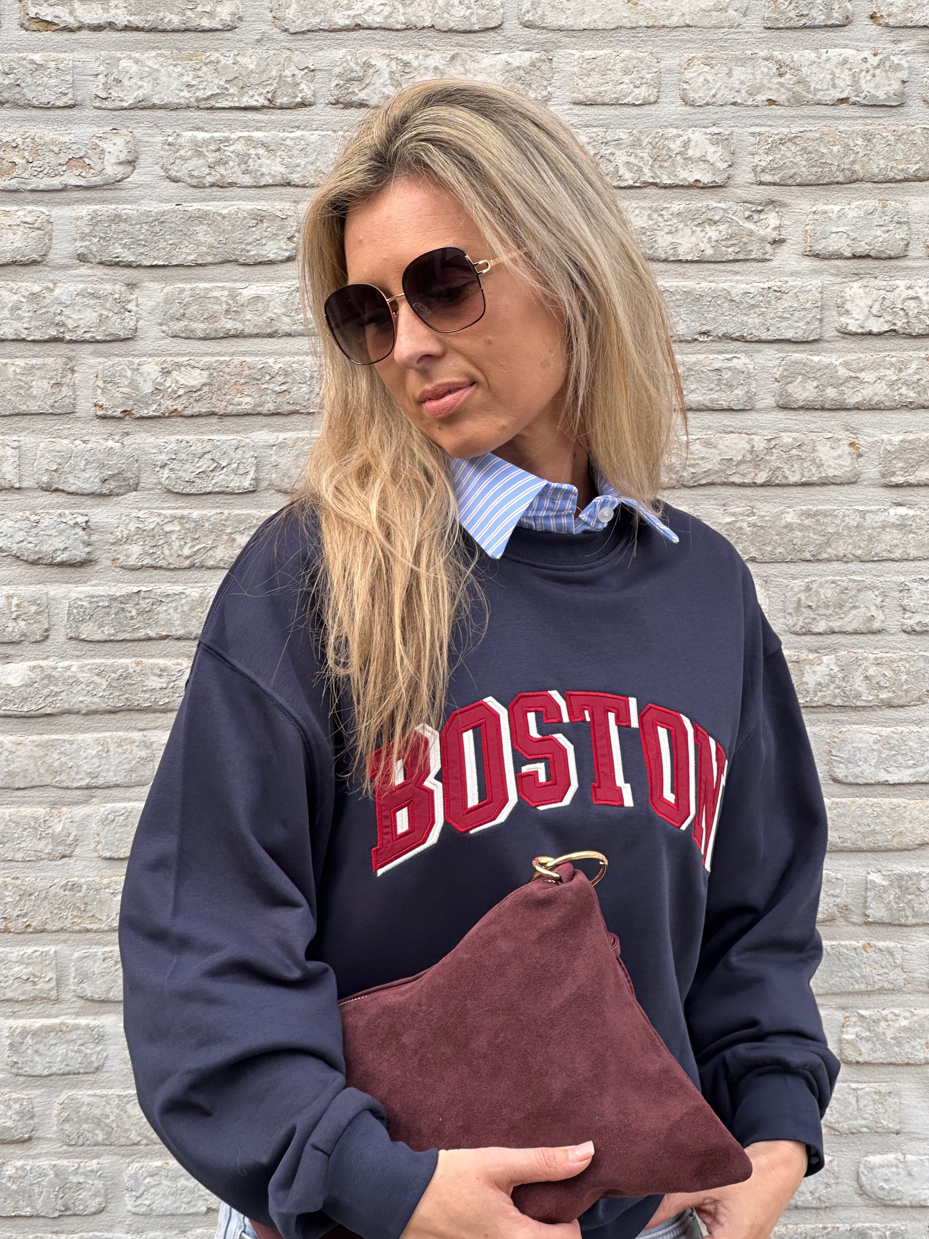 Sweater Boston Marine/Bordeaux