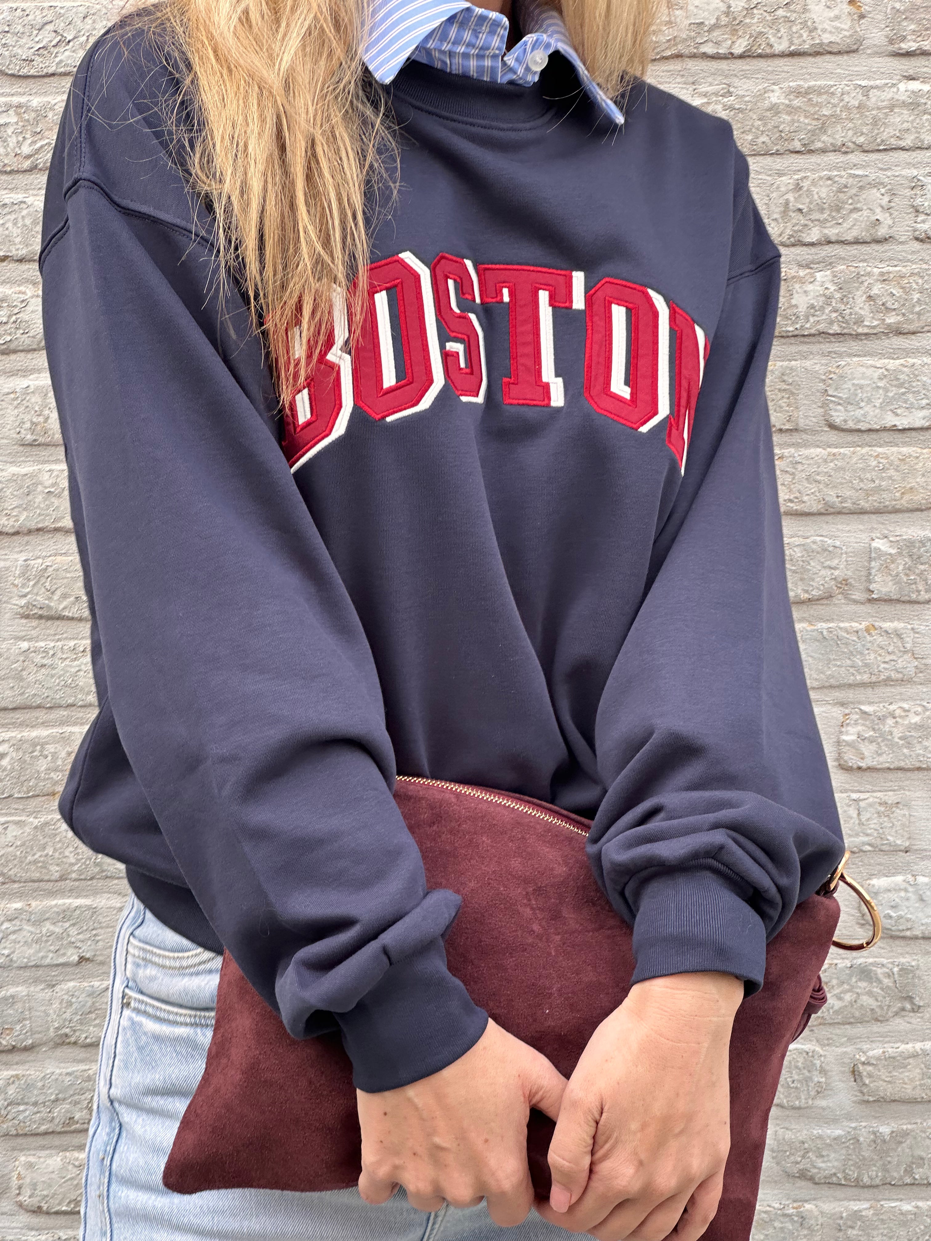 Sweater Boston Marine/Bordeaux