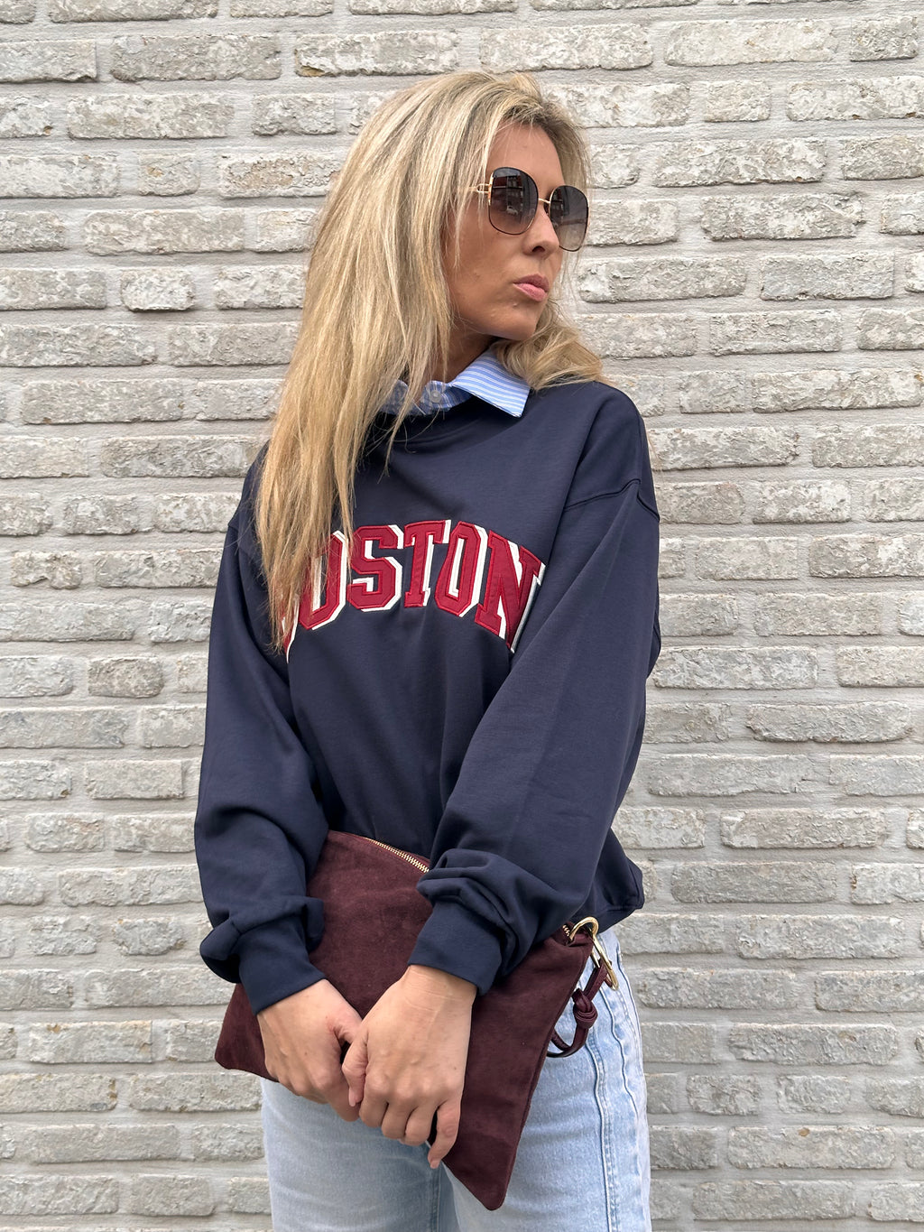 Sweater Boston Marine/Bordeaux