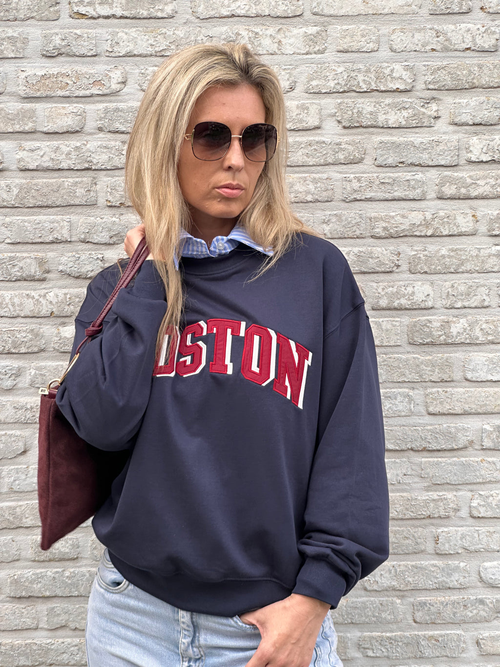 Sweater Boston Marine/Bordeaux