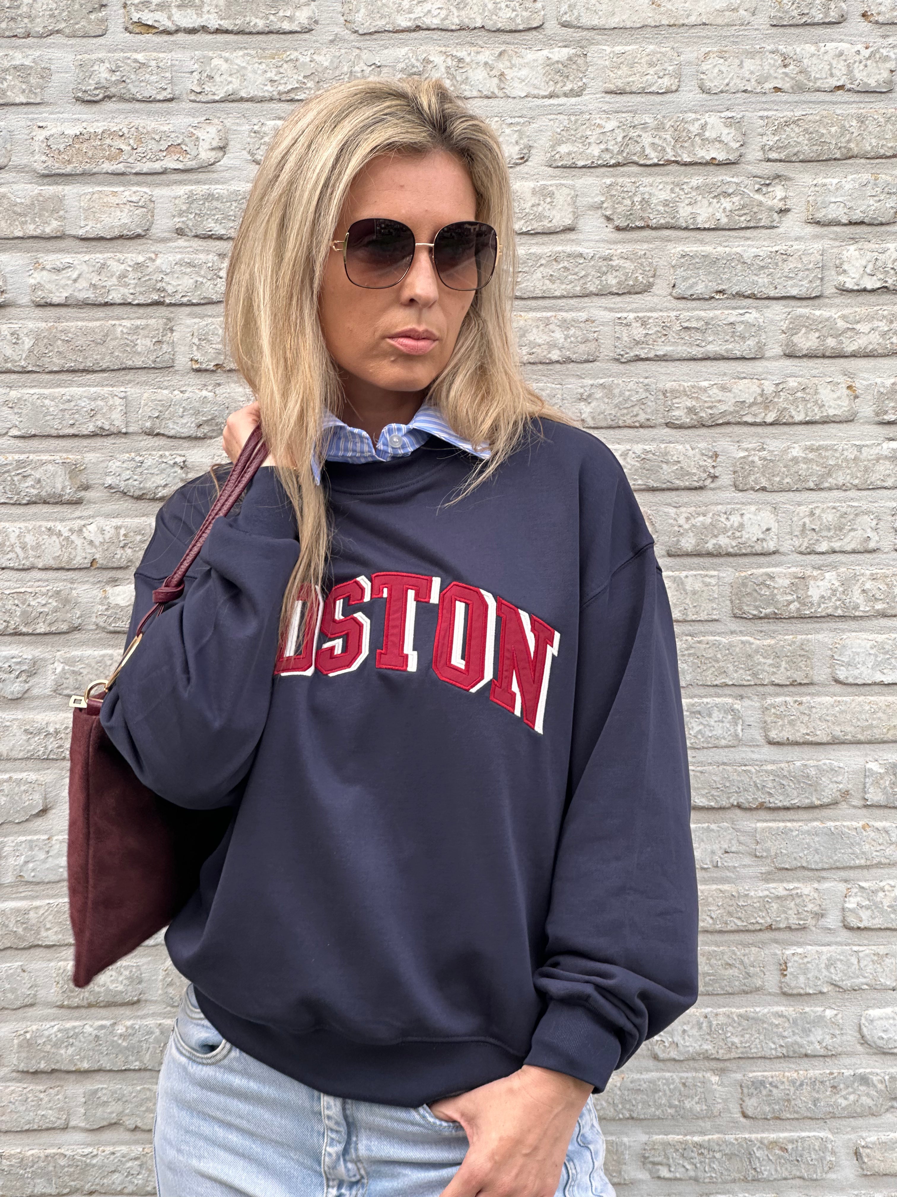 Sweater Boston Marine/Bordeaux
