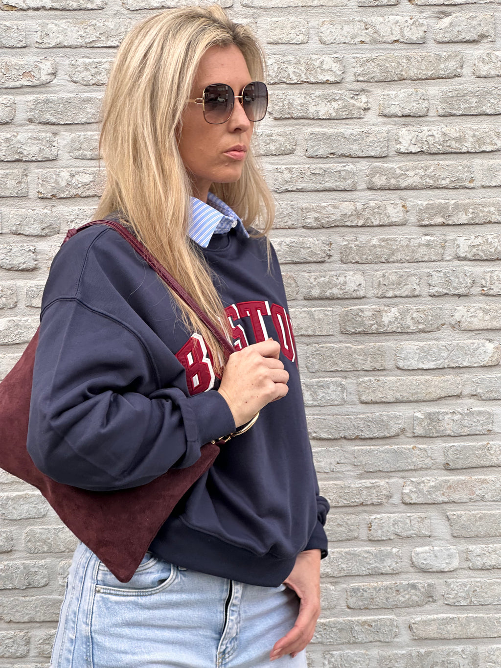Sweater Boston Marine/Bordeaux